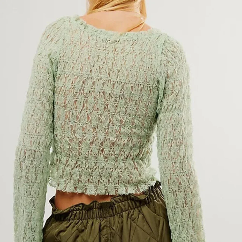 Free People FP One Madison Top Smocked Lace Sheer Hook-Front